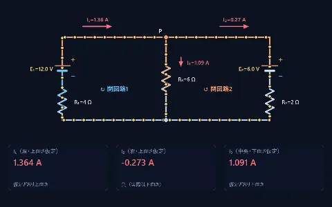 キルヒホッフの法則（2電源回路）の画面