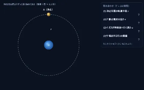 良問 力学52：静止衛星になるためのガス噴射の画面
